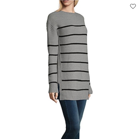 NWT a.n.a Oatmeal and Navy Stripe Crewneck Tunic Length Sweater Size Small - Picture 1 of 14